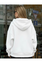 Kadin Oversi̇ze Kapüşonlu Fermuarli Hirka Sweatshirt - Beyaz - 3