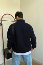Erkek Yarım Fermuarlı Basic Dik Yaka Kazak - Lacivert - 3
