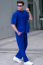 Erkek Yazlık Bisiklet Yaka Oversize Eşofman Takımı - Saks Mavisi - 2