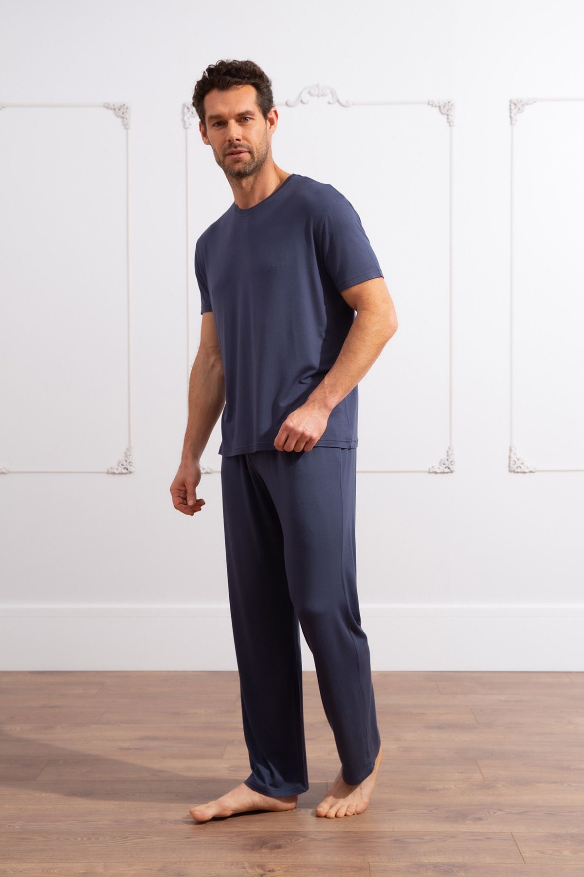 Erkek Füme Yazlık Relaxed Pijama Takımı - Füme - 1
