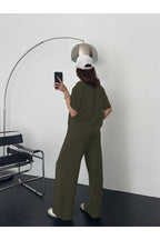 Kadın Modal Penye Yüksek Bel Oversize Alt Üst Takım - Yeşil - 3