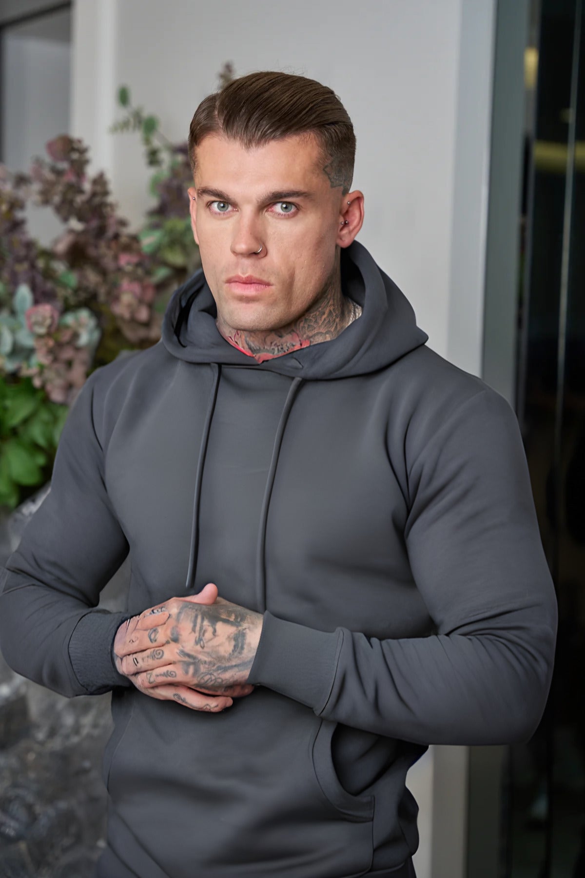 Erkek Esnek Kaliteli Spor Model Sweatshirt - Füme - 1