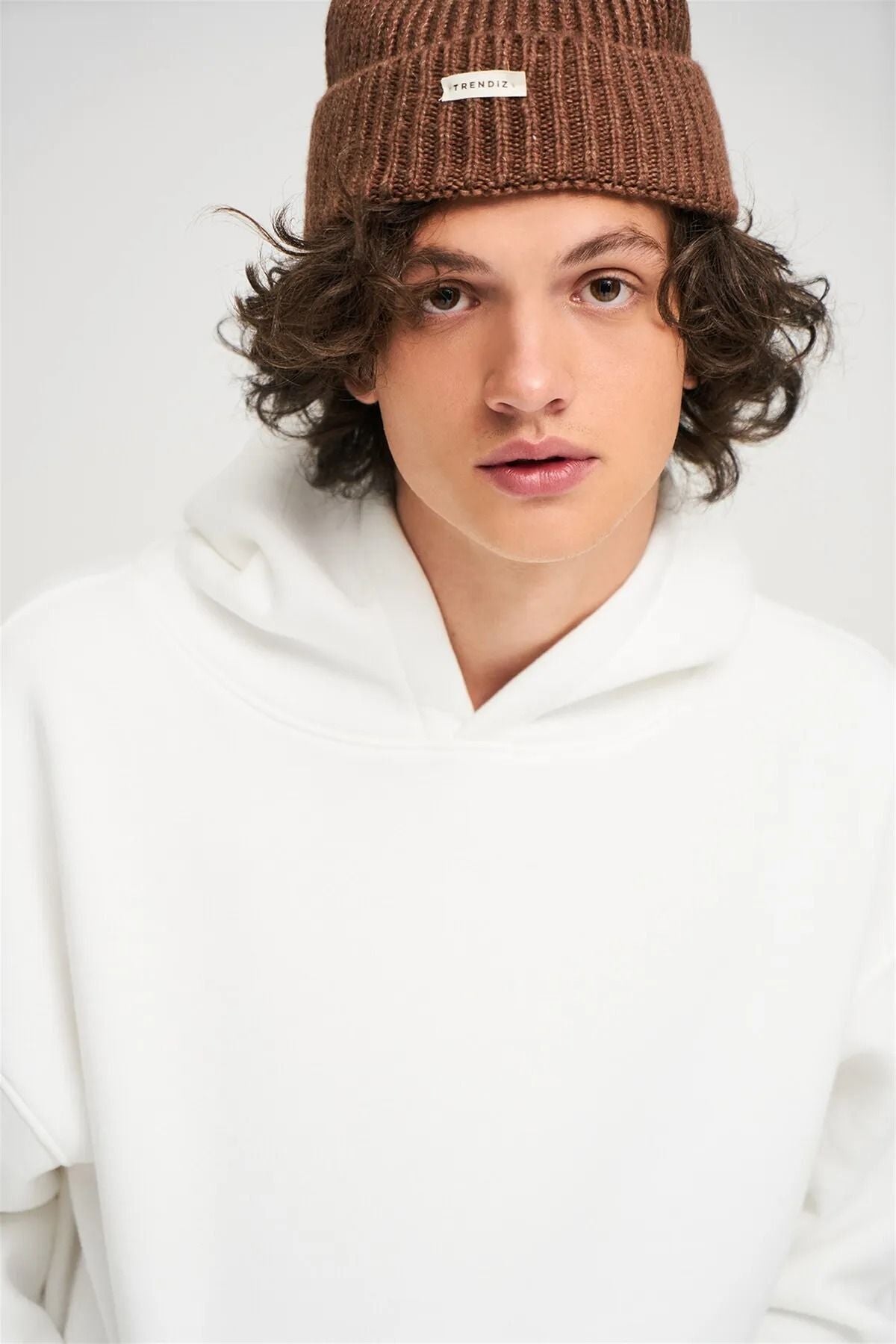 Unisex Oversize Kapşonlu Hoodie Pamuklu Beyaz Sweatshirt - Beyaz - 5