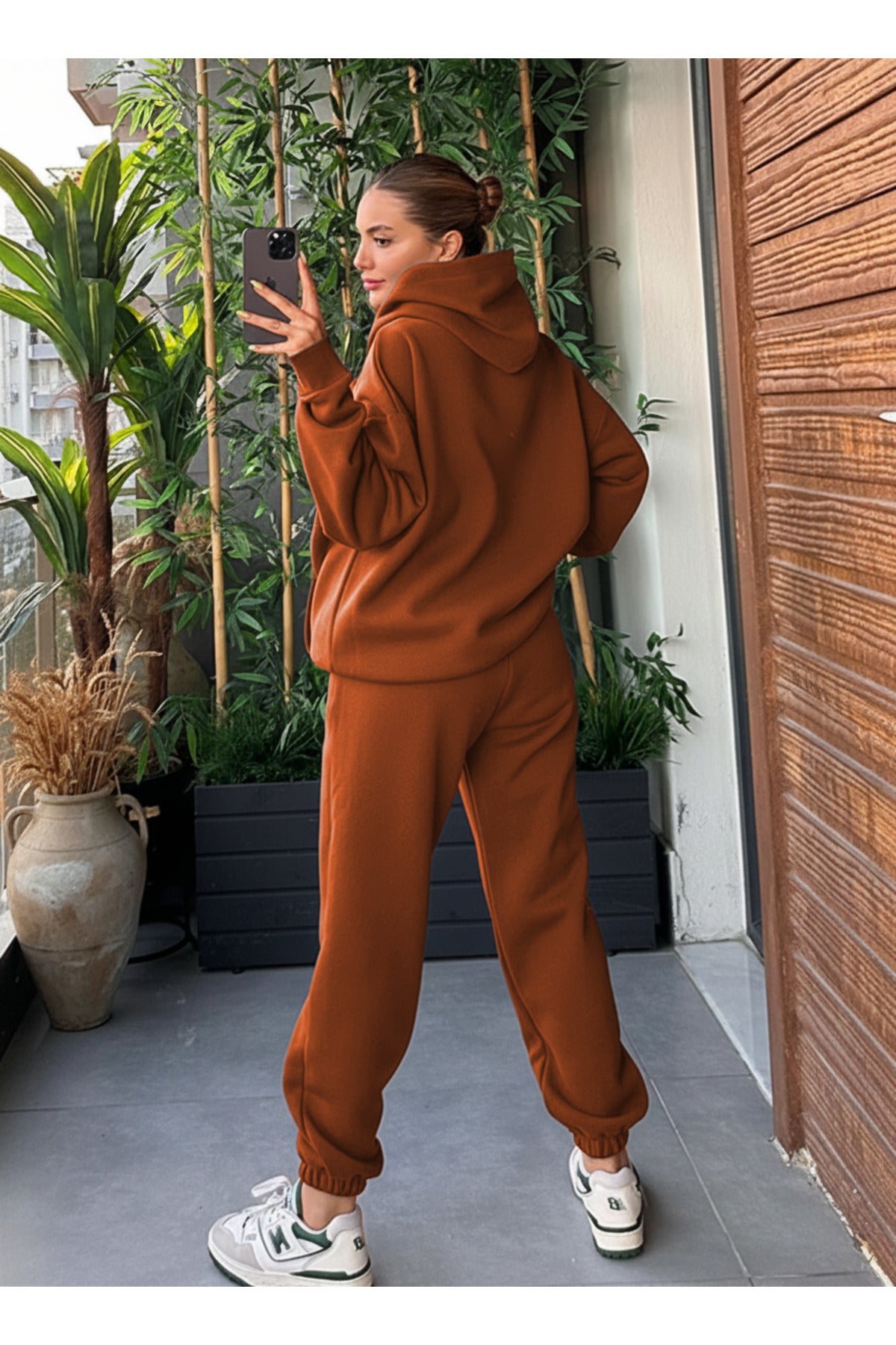 Kadin Kalin Comfort Sweatshi̇rt Yüksek Bel Eşofman Takimi - Kiremit - 3