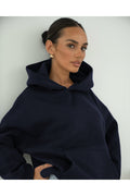 Basic Baskısız Düz Okul Sweatshirt - Lacivert - 1