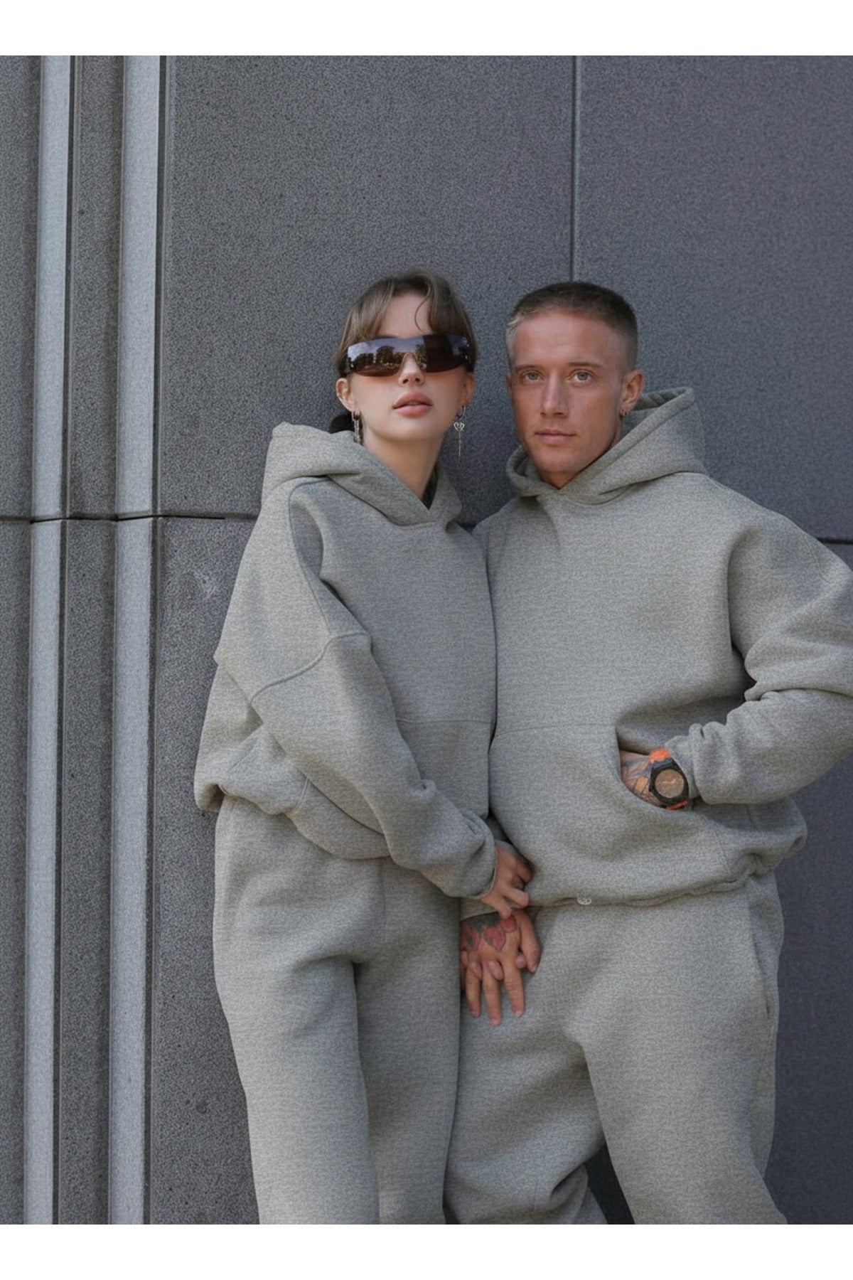 Unisex 3 İ̇pli̇k Şardonlu Çi̇ftleri̇n Kullanimina Uygun Jogger Eşofman Takimi (tekli̇) - Gri Melanj - 1