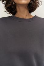 Kadın Oversize Rahat Kalıp Bisiklet Yaka Eşofman Takıım - füme - 7