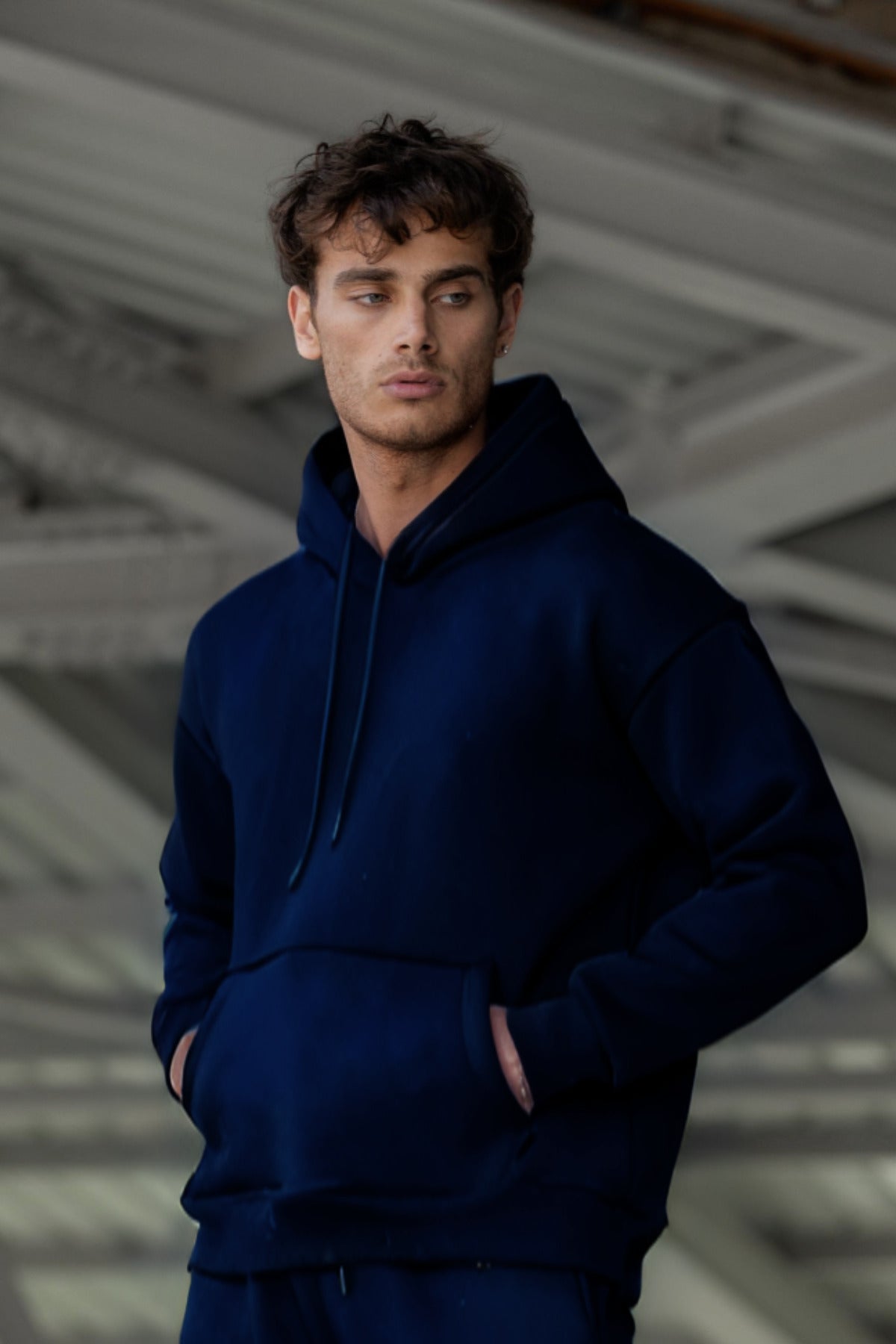 Erkek Ribanalı Bisiklet Yaka Sweatshirt 3 İplik - Lacivert - 2