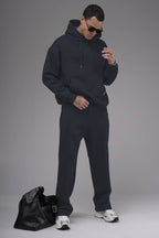 Erkek Baggy Geniş Paça Beli Lastikli Geniş Kesim Kışlık Eşofman Takımı - Füme - 1