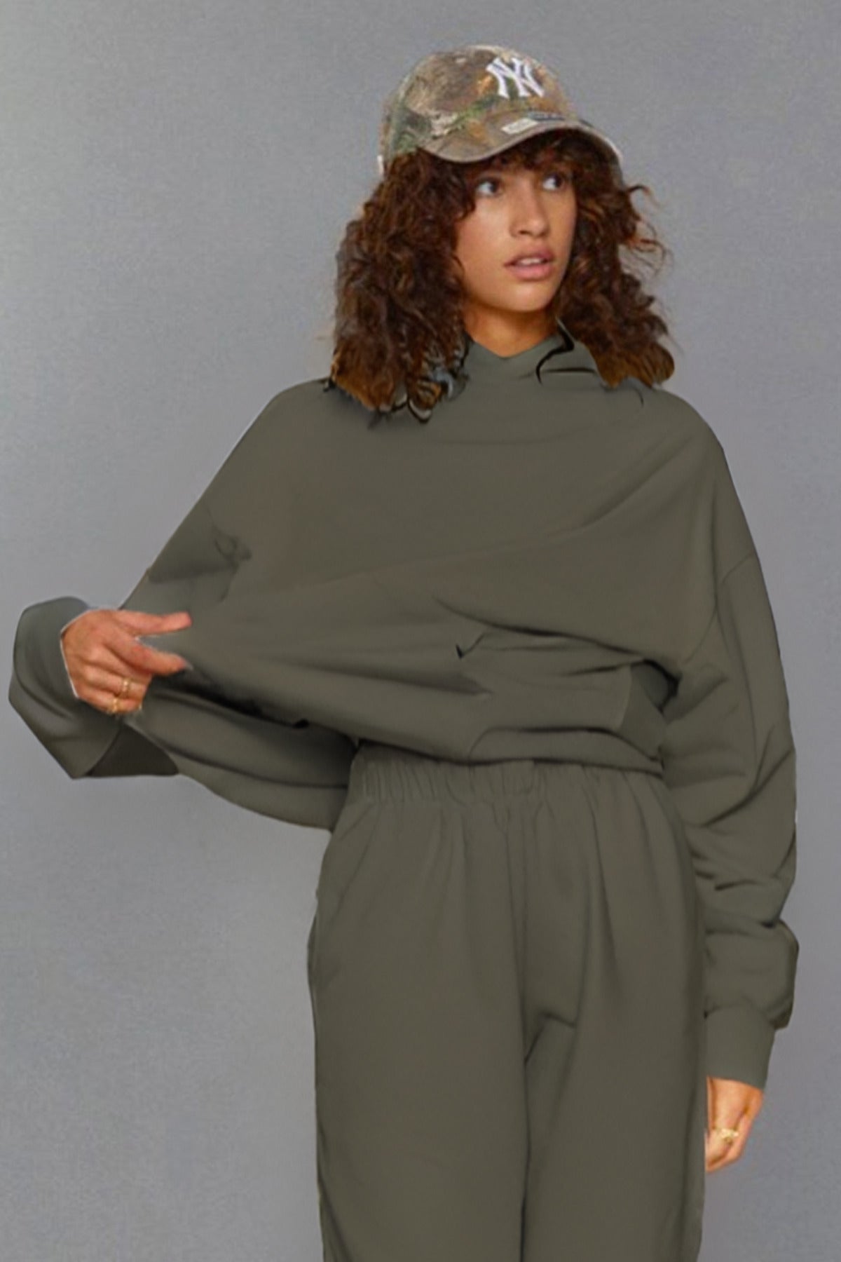 Kadın Spor Ve Günlük Mevsimlik Trend Model Sweatshirt - Haki - 1