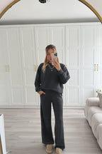 Kadin Modal Uzun Kollu Yüksek Bel Bol Paça Eşofman Alti - Füme - 1