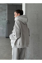 Kadin 3 İ̇pli̇k Oversi̇ze Fermuarli Sweatshi̇rt Hirka - Gri Melanj - 3