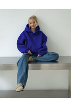 Oversize Kapşonlu Basic Baskısız Okul Sweatshirt - Saks - 2
