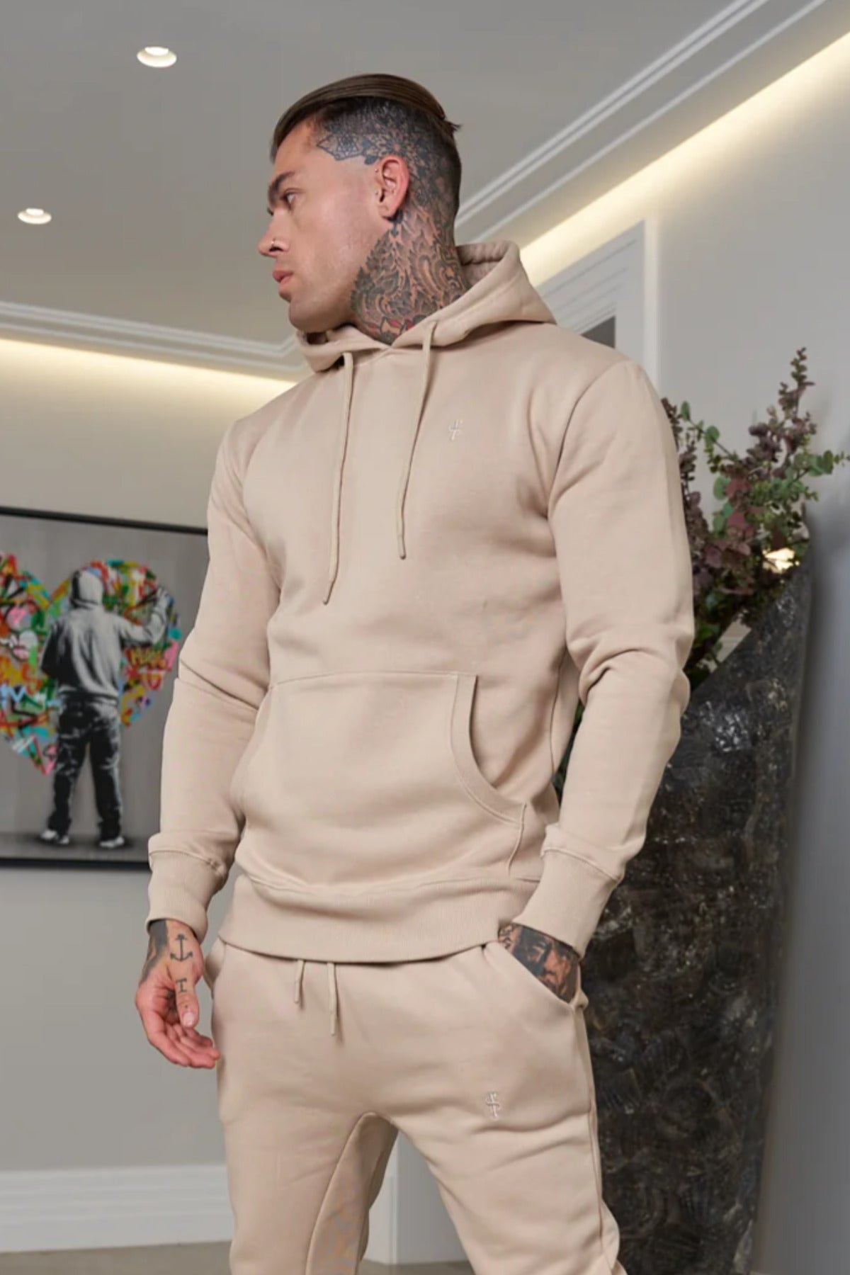 Erkek Esnek Kaliteli Spor Model Sweatshirt - Bej - 4