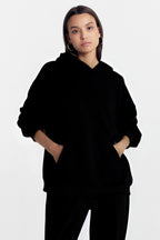 Kadın Baskısız Düz İ̇çi Şardonlu Kalın Kışlık Sweatshirt - Siyah - 3
