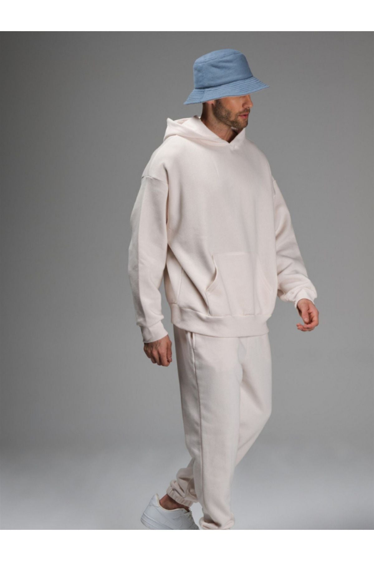 Erkek 3 İ̇pli̇k İ̇çi̇ Pamuklu Kalin Jogger Eşofman Takimi - Beyaz - 6