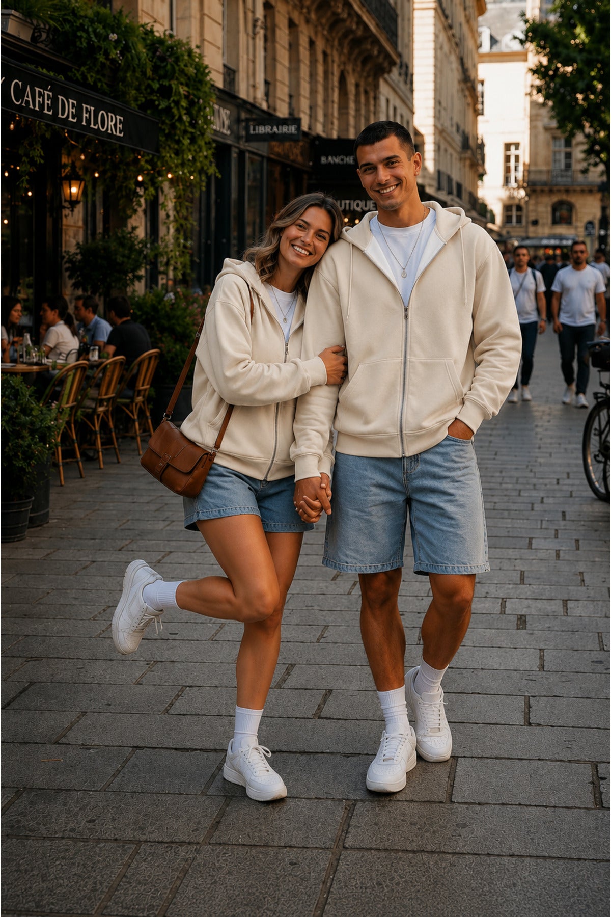 Unisex Kapüşonlu Oversize Full Fermuarli Rahat Kesi̇m Mevsi̇mli̇k Yeni̇ Sezon Günlük Hirka - Bej - 3