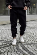 Bay Siyah Beli Lastikli 3 İplik Streetwear Eşofman Altı - Siyah - 1