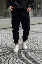 Bay Siyah Beli Lastikli 3 İplik Streetwear Eşofman Altı - Siyah - 1
