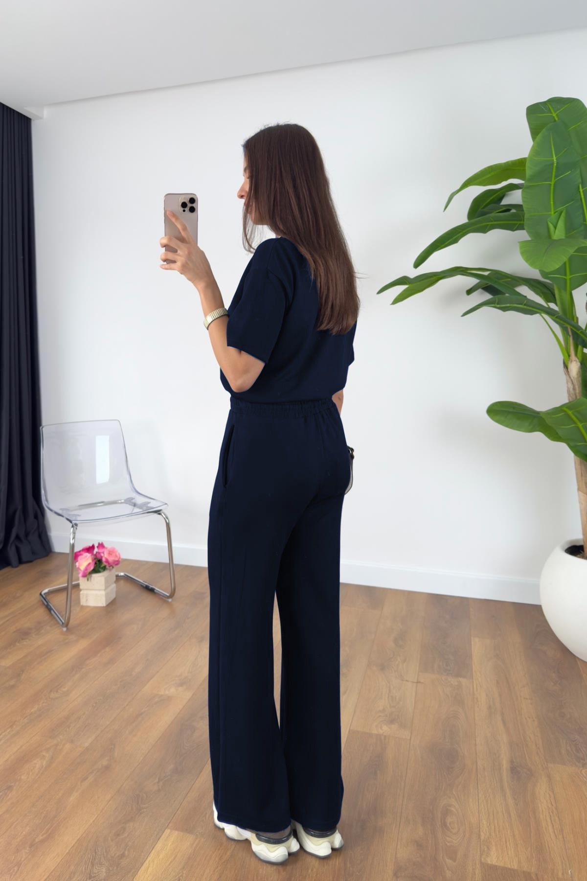 Kadın Kısa Kollu Modal Penye Full Esnek Süper Yüksek Bel Takım - Lacivert - 3