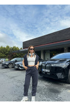 Kadin 3 İ̇pli̇k Şardonlu Yüksek Bel Paçasi Lasti̇kli̇ Jogger Eşofman Alti - Füme - 1