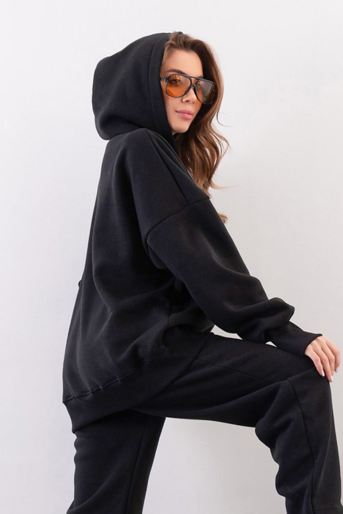 Kadın Esnek Rahat Kalıp Basic Model Sweatshirt - Siyah - 2
