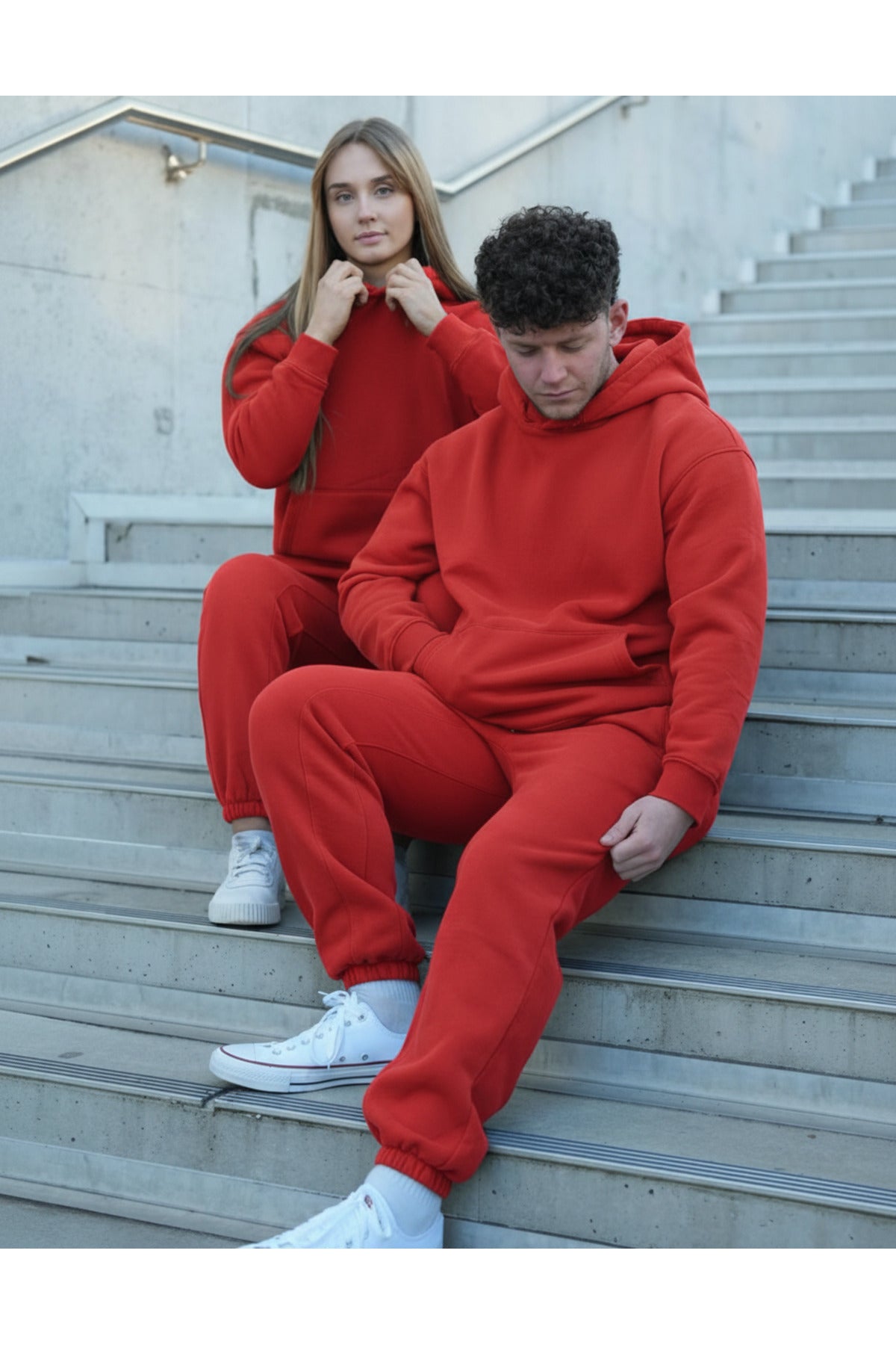 Unisex Çi̇ftlere Özel 3 İ̇pli̇k Şardonlu Eşofman Takimi - Kırmızı - 1
