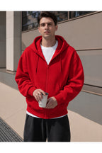 Erkek 3 İ̇pli̇k Fermuarli Kapüşonlu Oversi̇ze Rahat Sweatshirt Hirka - Kırmızı - 1