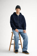 Erkek Oversize Bol Kapşonul Cepli Hoodie Hırka - Lacivert - 1