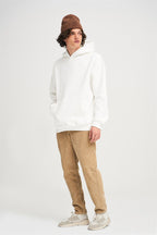 Unisex Kapşonlu Kanguru Cep 3 İ̇plik Uzun Kollu Sweatshirt Hoodie - Beyaz - 5