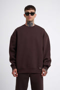 Erkek İ̇çi Pamuklu Bisiklet Yaka Sweatshirt - Kahverengi - 1