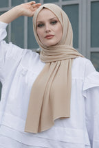 Kadın Dokulu Bürümcük Tesettür Şal 180x75 - Bej - 1