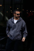 Erkek 3 İ̇plik Smoked Tam Fermuarlı Hoodie Sweatshirt - SMOKED - 2