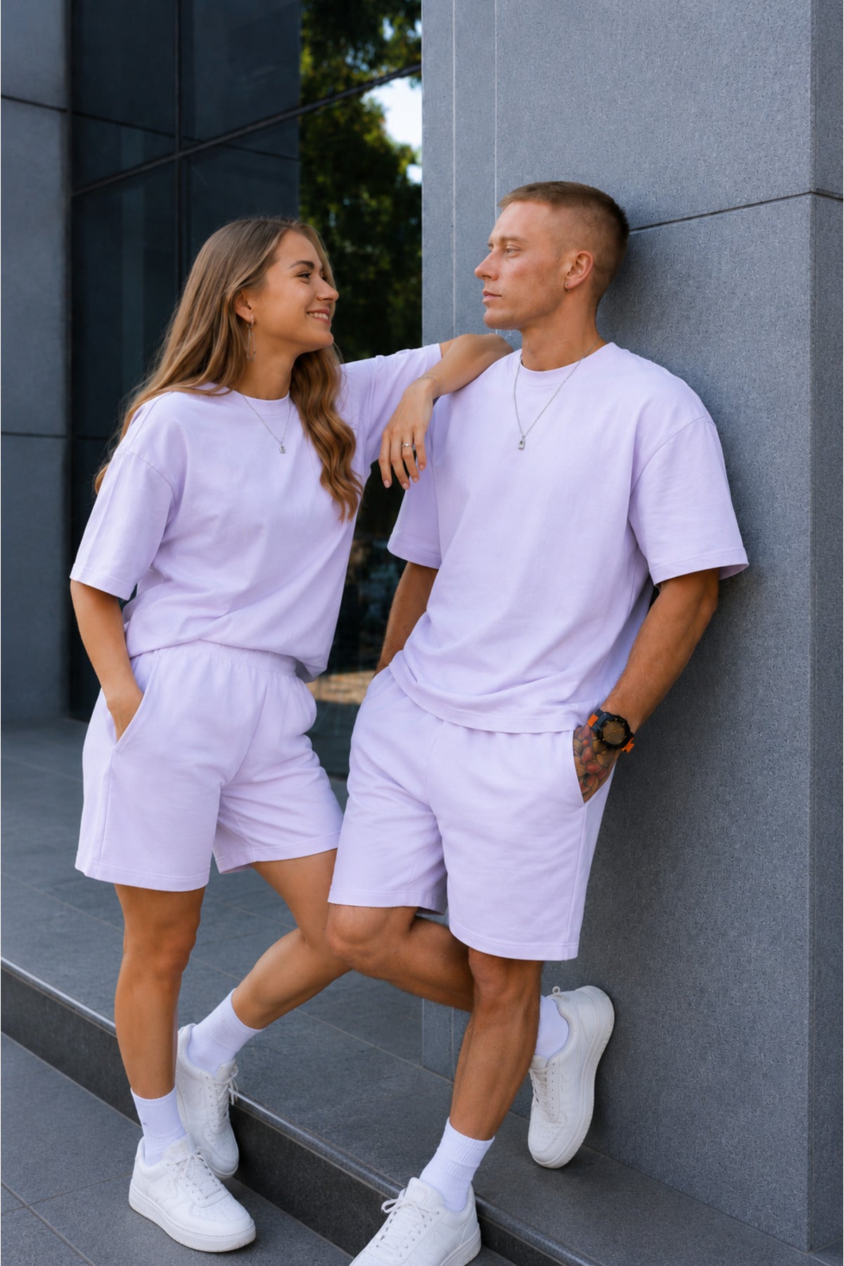 Unisex Kadın Erkek Oversize 2 İ̇plik Pamuklu Modal Penye Premium Rahat Kalıp Yazlık Yeni Sezon Şortlu Takım (tekli̇) - Lila - 5