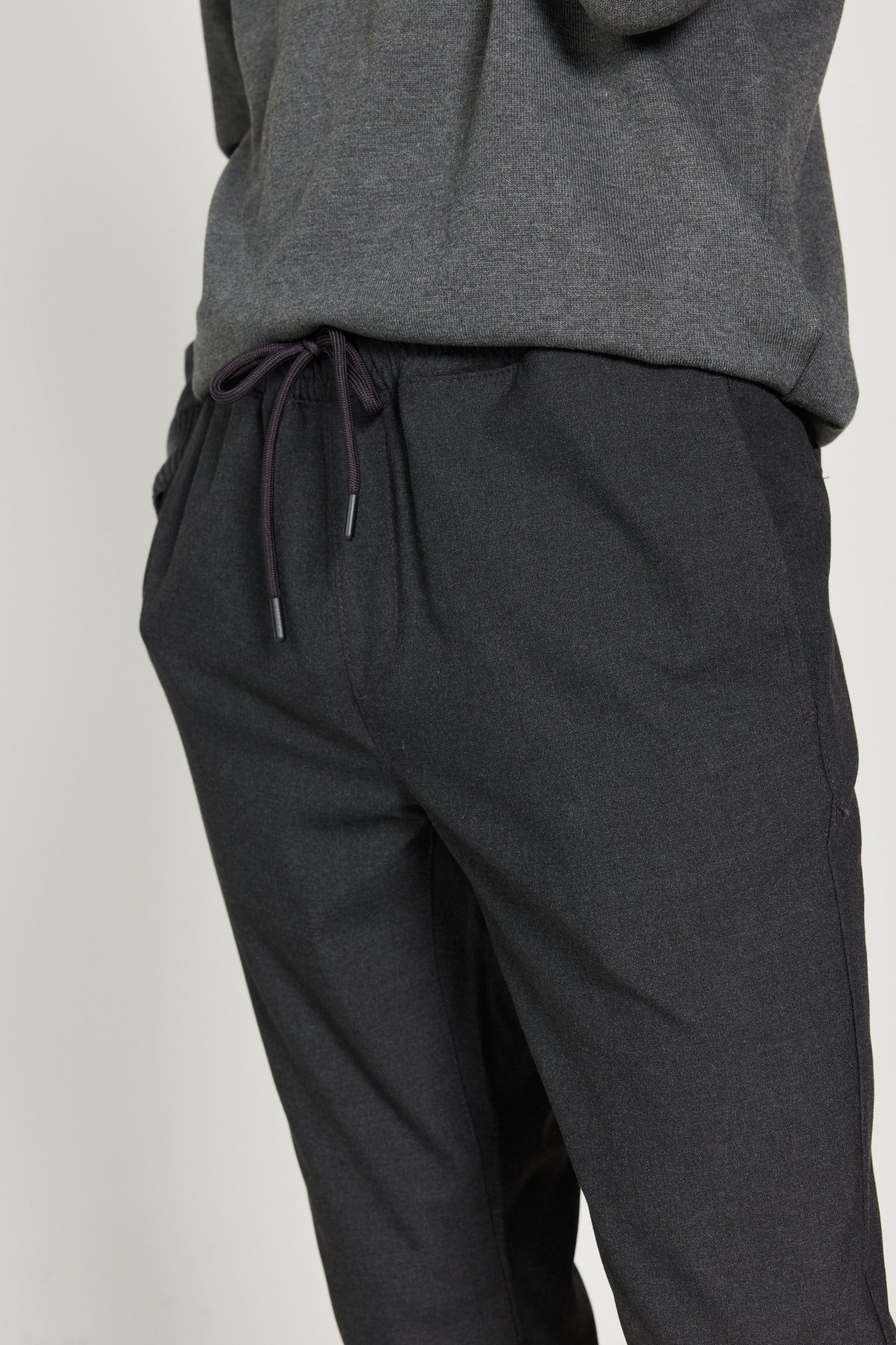 Ob Erkek Füme Likralı Jogger Dokuma Pantolon Beli Bağcıklı Duble Paça Yandan Cepli Kaliteli - Füme - 5