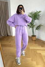 Kadin 3 İ̇pli̇k Oversi̇ze Premi̇um Sweatshi̇rt Eşofman Takimi - Lila - 3