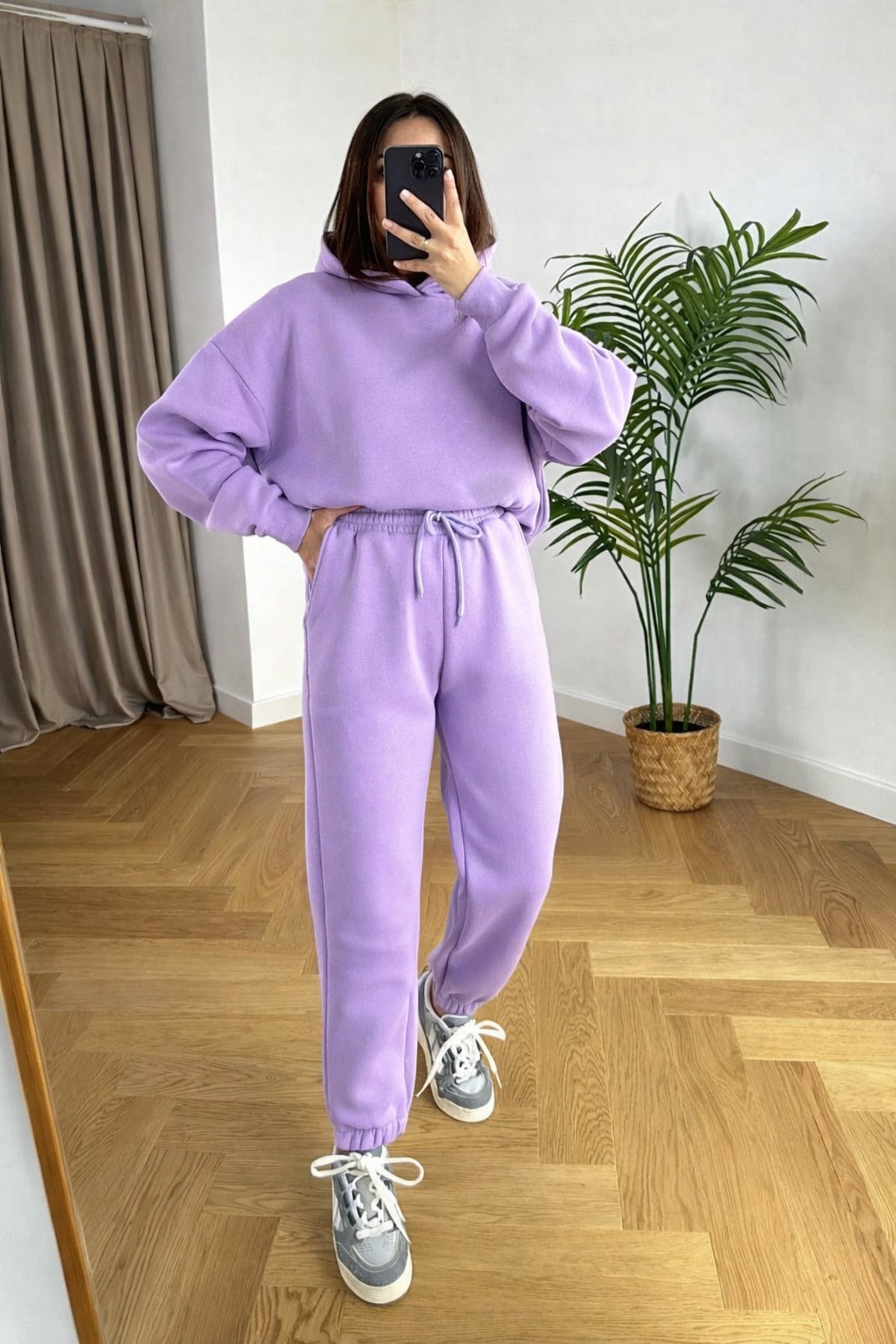 Kadin 3 İ̇pli̇k Oversi̇ze Premi̇um Sweatshi̇rt Eşofman Takimi - Lila - 3