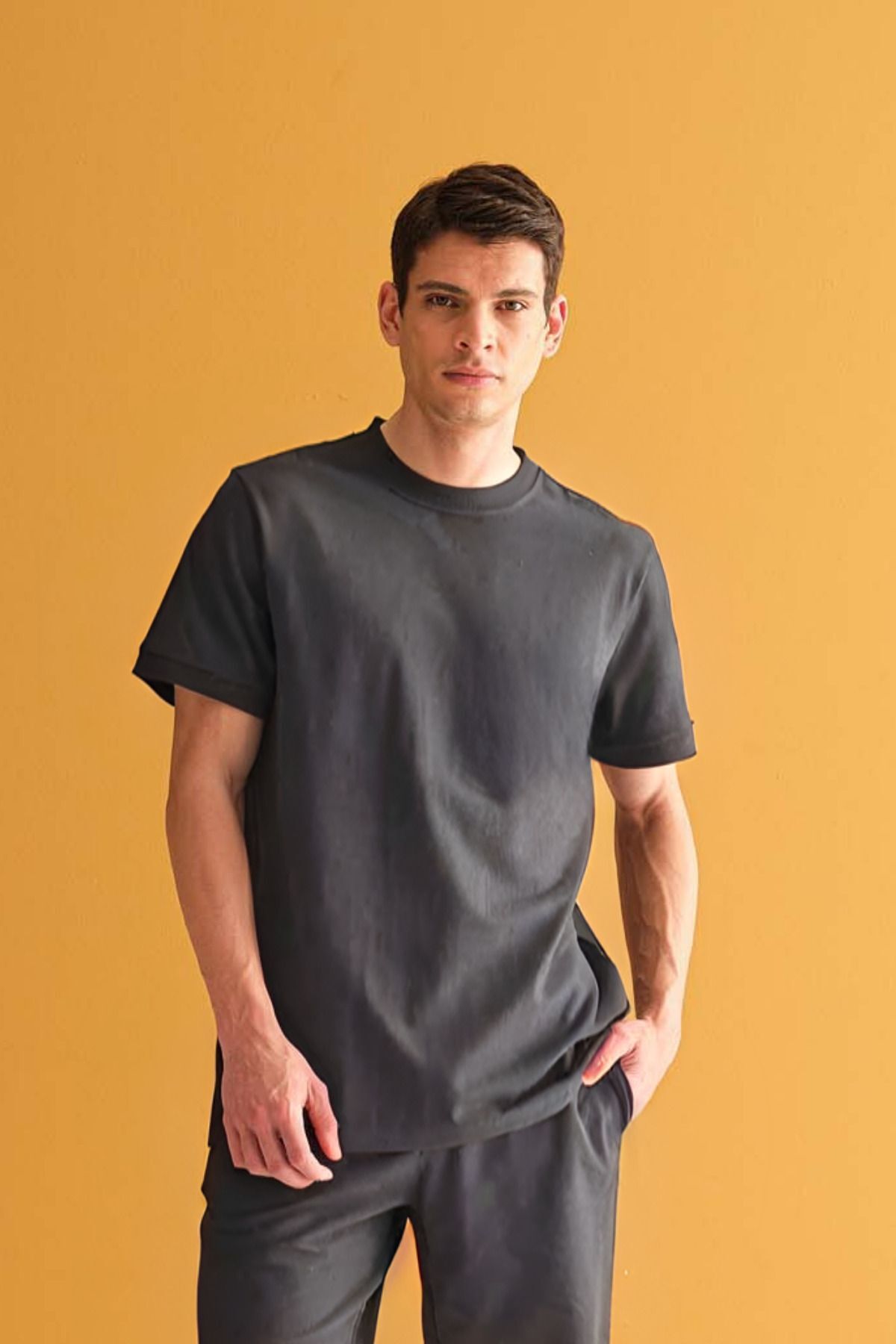 Erkek Oversize Comfort Kısa Kollu T-shirt - Füme - 2