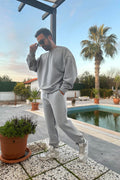 Erkek Unisex 3 İ̇plik Soft Gri̇ Takim Bisiklet Yaka Sweatshirt Ve Eşofman Altı - SOFT GRİ - 1