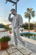 Erkek Unisex 3 İ̇plik Soft Gri̇ Takim Bisiklet Yaka Sweatshirt Ve Eşofman Altı - SOFT GRİ - 1