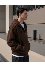 Erkek 3 İ̇pli̇k Fermuarli Kapüşonlu Oversi̇ze Rahat Sweatshirt Hirka - Kahverengi - 3