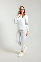 Sweatshirt Jogger Beli Ve Paçası Lastikli Kadın 3 İplik Eşofman Takımı Pamuklu - Beyaz - 1