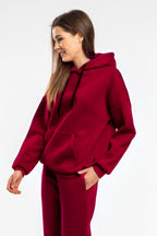Baybayan Basi̇c Oversi̇ze Sweatshi̇rt Hoodi̇e - Bordo - 3