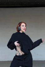 Erkek Baskısız Basiz Düz Kapşonlu Sweatshirt - Lacivert - 1