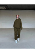 Kadın Oversize Spor Ve Günlük Jogger Paçası Lastikli Eşofman Takımı - Haki - 1