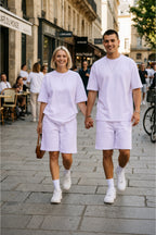 Unisex Kadin Erkek Çi̇ft Kullanimina Uygun Oversi̇ze Kisa Kollu Şort Takim (tek Adet ) - Lila - 1