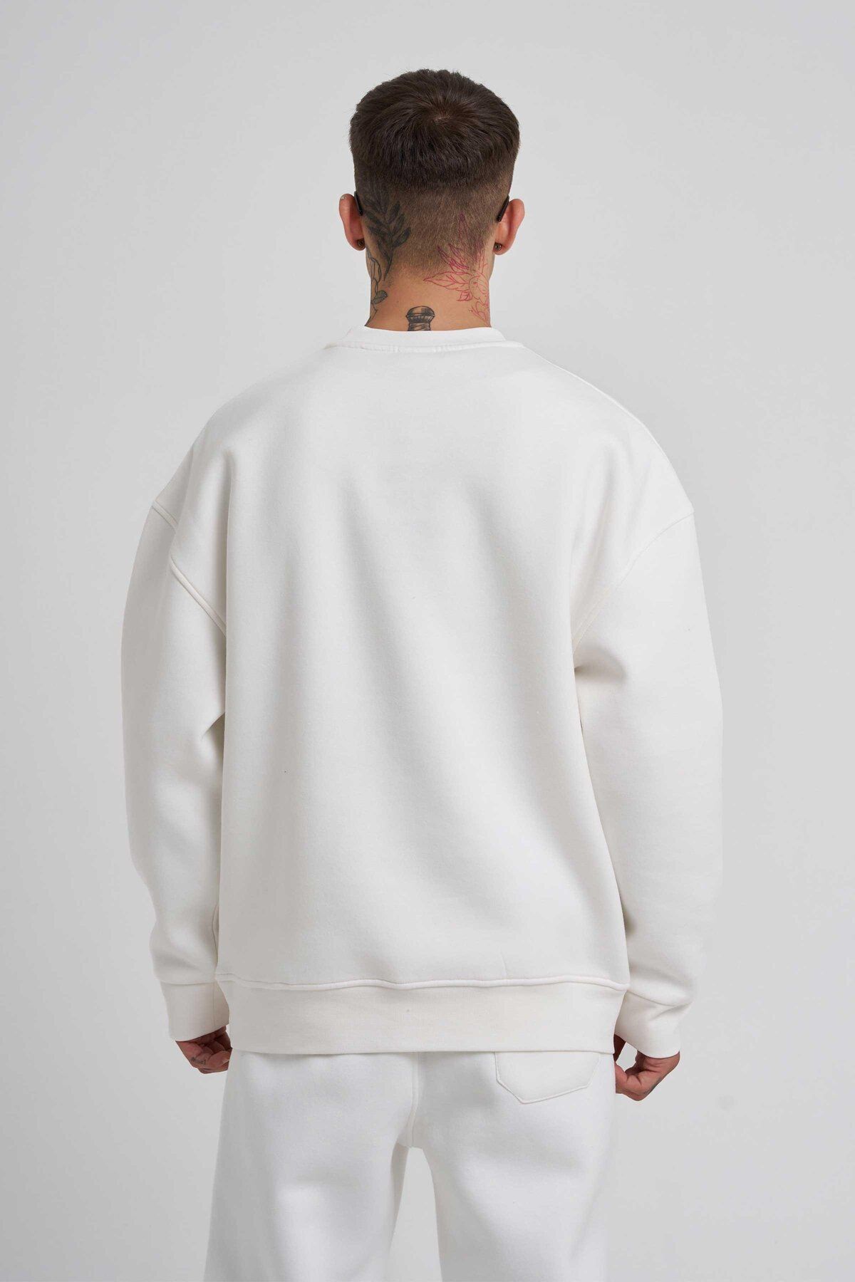 Erkek İ̇çi Pamuklu Bisiklet Yaka Sweatshirt - Beyaz - 2