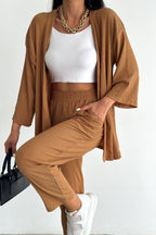 Kadın Camel Bürümcük Kimono Alt Üst Takım - CAMEL C1 - 1
