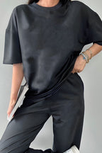 Kadın Penye Oversize Pijama Takımı - Füme - 3