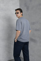 Erkek Siyah Basic Oversize Tişört Rahat Kalıp Düz Minimal Pamuklu Günlük T-shirt - Füme - 2